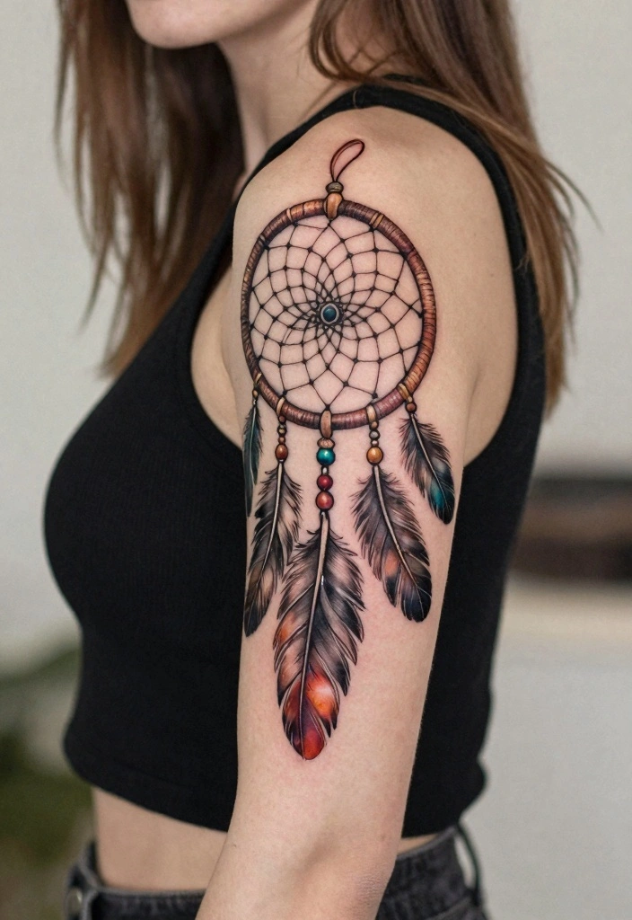 16 Women Half Sleeve Arm Tattoo Ideas With Flow and Balance 5. Dreamcatcher Delight 0