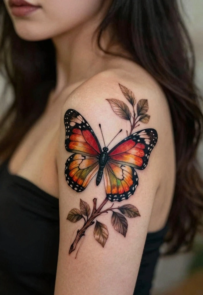 18 Butterfly Tattoo Ideas for Women Elegant Meaningful and Trendy 10. Butterfly on a Branch 0
