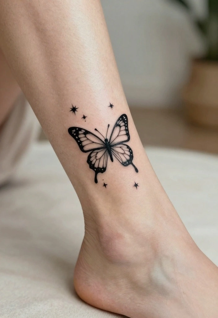 18 Butterfly Tattoo Ideas for Women Elegant Meaningful and Trendy 16. Butterfly Silhouette with Stars 0