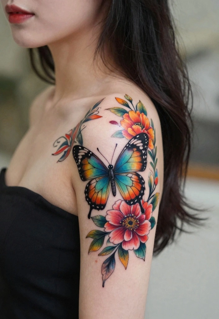18 Butterfly Tattoo Ideas for Women Elegant Meaningful and Trendy 5. Butterfly with Floral Accents 0