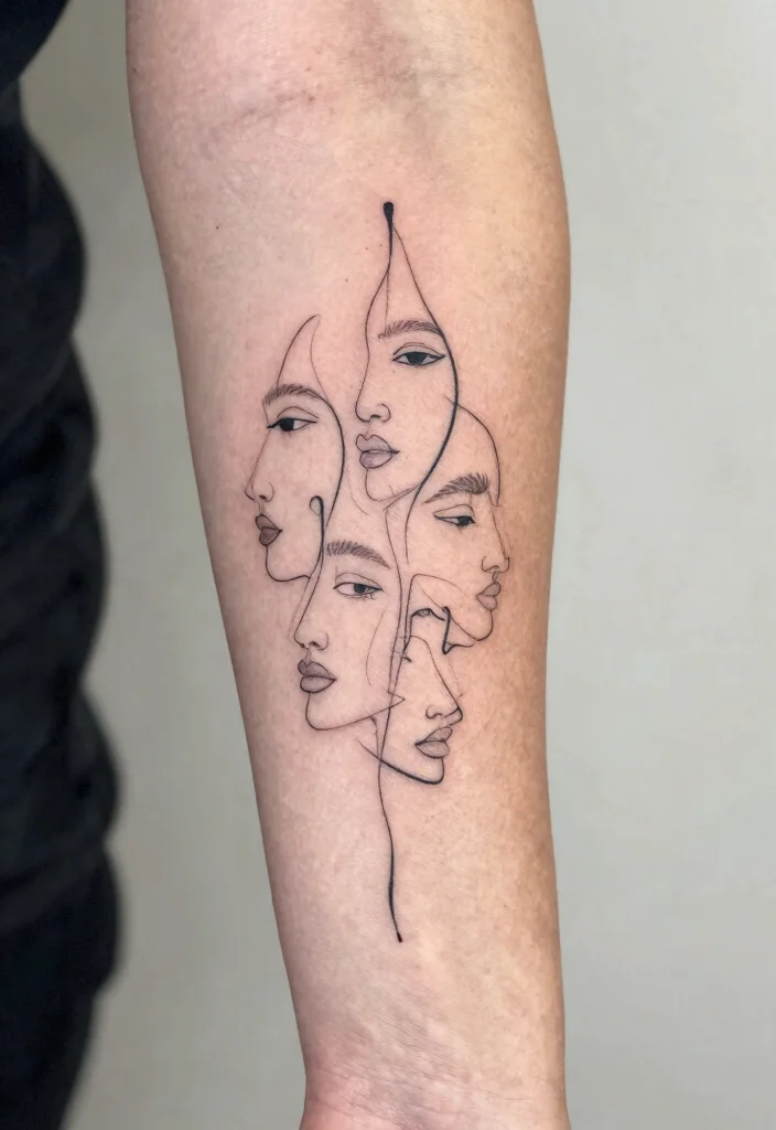 18 Fine Line Tattoo Ideas: Clean, Minimal, and Modern - 17. Fine Line Abstract Faces 1