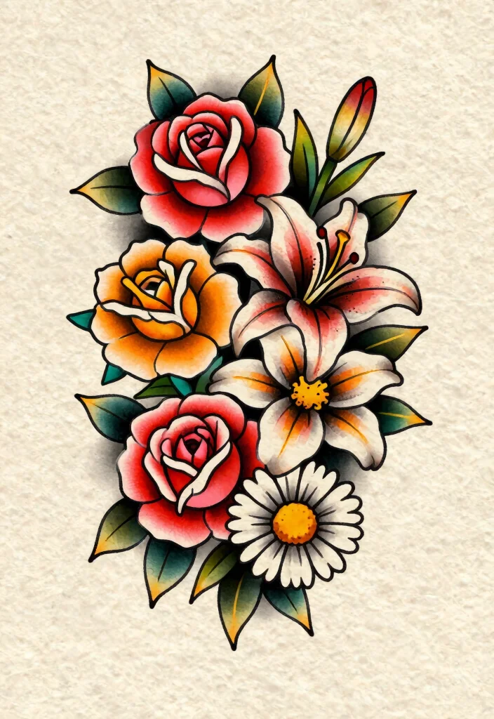 18 Traditional Flash Tattoo Ideas With Classic Bold Style 188 18 Traditional Flash Tattoo Ideas With Classic Bold Style 18. Retro Floral Arrangements 0