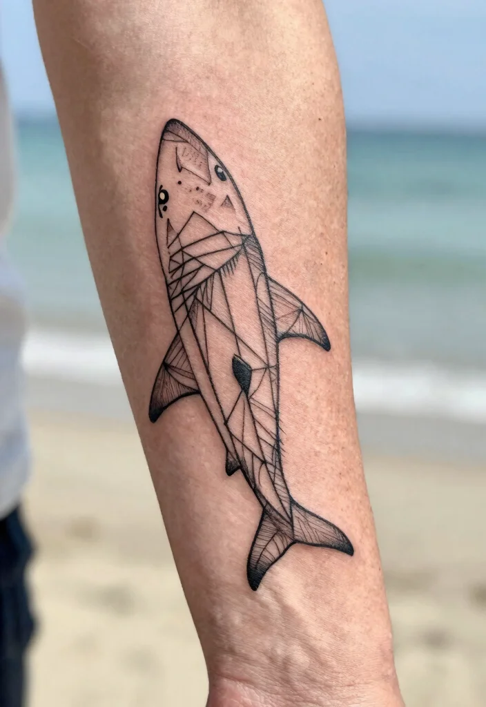 10 Fine Line Shark Tattoo Ideas: Sleek, Minimal, and Symbolic - 2. The Geometric Shark