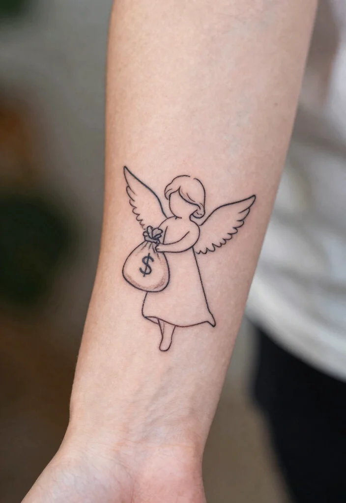 9 Angel Holding Money Bag Tattoo Ideas Bold and Statement Ready 3. Minimalist Angel Tattoo 0