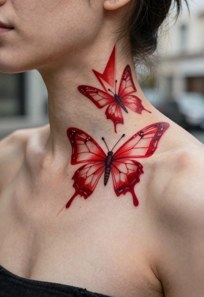 9 Red Butterfly Neck Tattoo Ideas Bold and Striking 3. Geometric Butterfly Design 0
