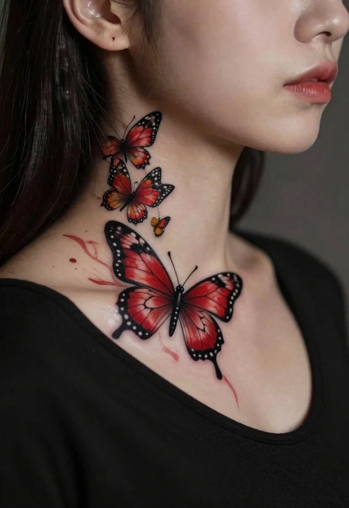 9 Red Butterfly Neck Tattoo Ideas Bold and Striking 9. Custom Variant 0