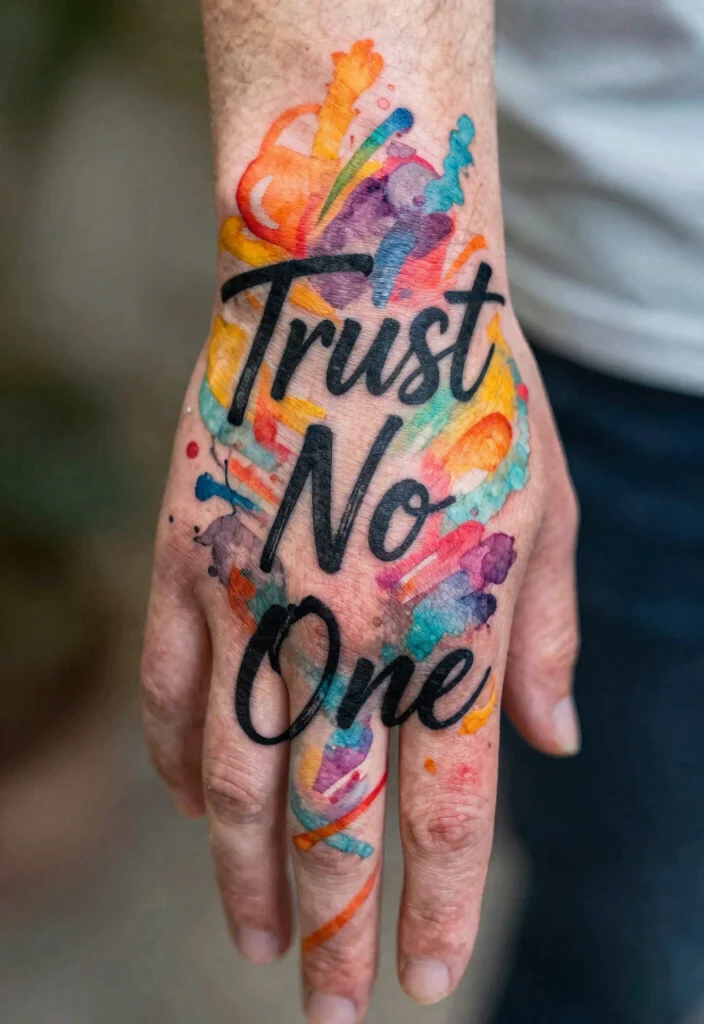 9 Trust No One Hand Tattoo Ideas Bold and Statement Ready 3. Abstract Art with Hidden Messages 0