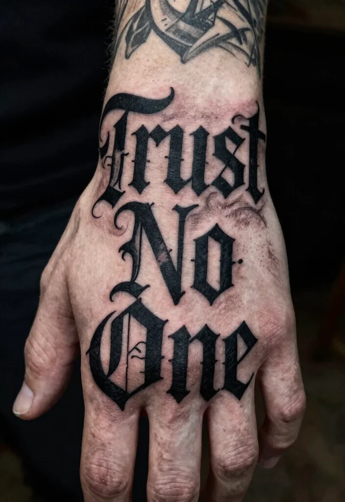 9 Trust No One Hand Tattoo Ideas Bold and Statement Ready 4. Gothic Style for an Edgy Look 0