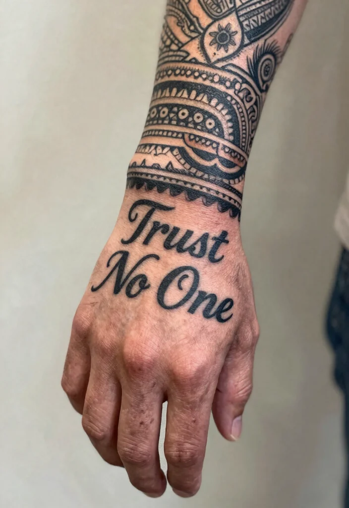 9 Trust No One Hand Tattoo Ideas Bold and Statement Ready 9. Cultural Influences in Design 0