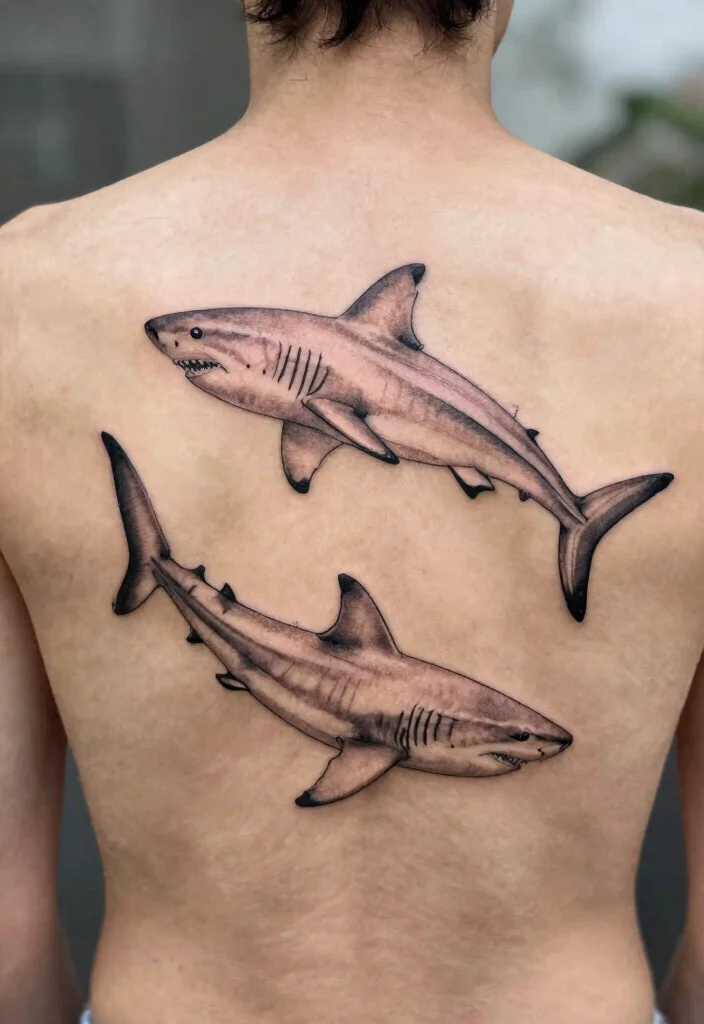 10 Fine Line Shark Tattoo Ideas: Sleek, Minimal, and Symbolic - 9. The Dual Shark Design